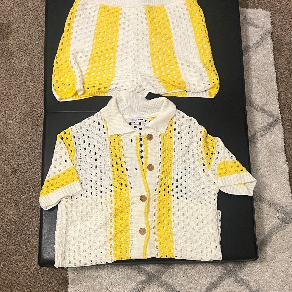 Fashion Nova Yellow and White Women Shorts Set